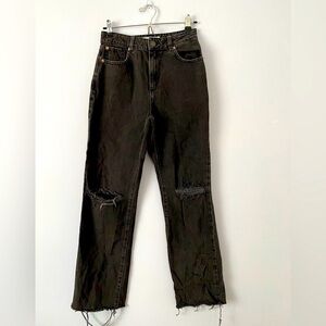 Garage Droit Annees 90s Straight Black Jeans Destroyed Frayed Size 3 / 26